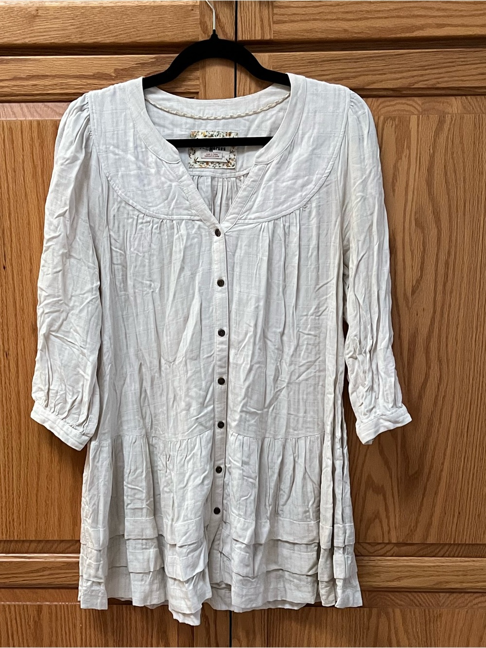 HOLDING HORSES Off-White Button-Front midi-dress with Pintuck Detail,GUC,Size XS